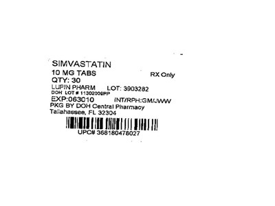 Label Image For 10 mg (Simvastatin 10mg (lupin))